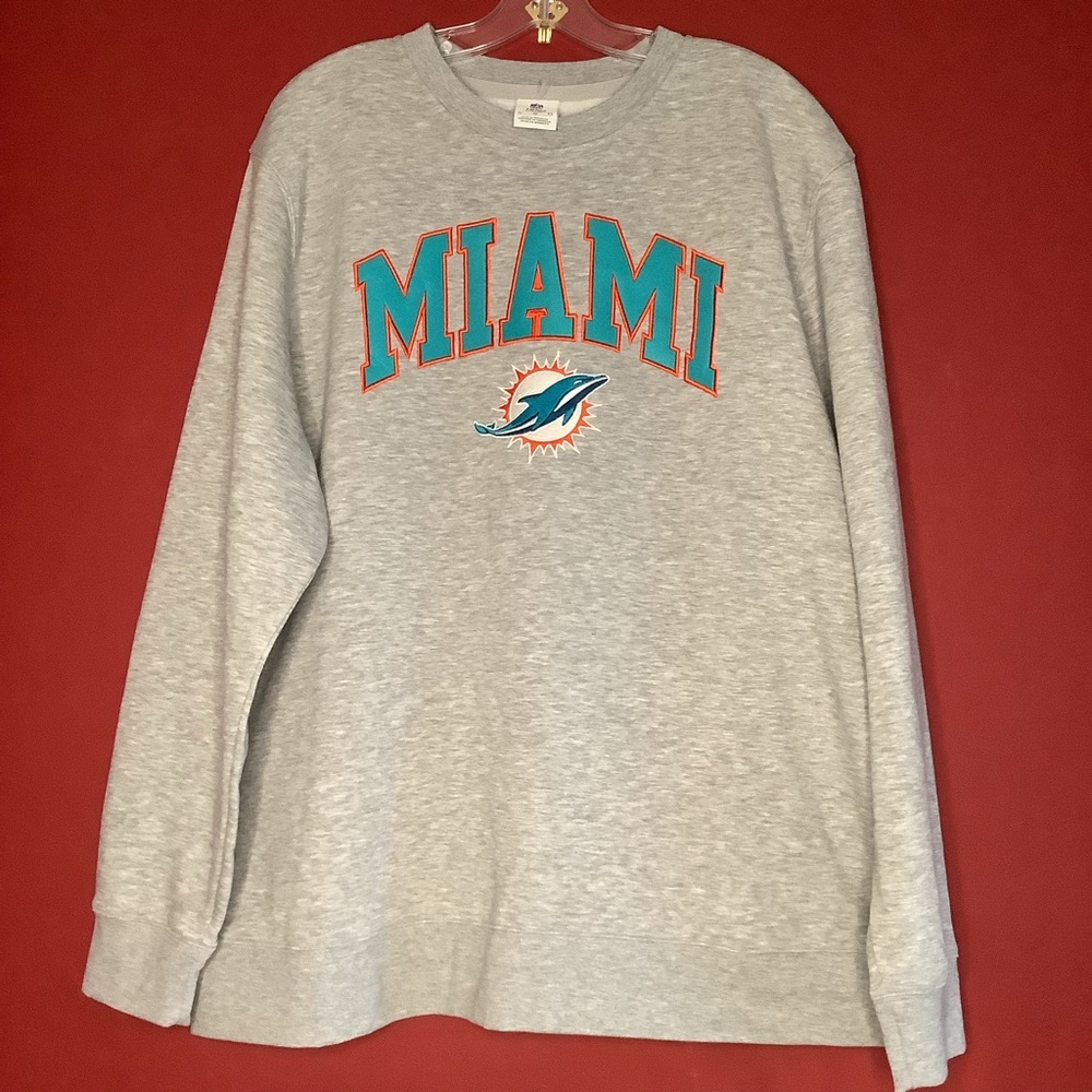 MIAMI DOLPHINS (NWOT) XL Grey Official NFL Sweatshirt Embroidered & Appl…
